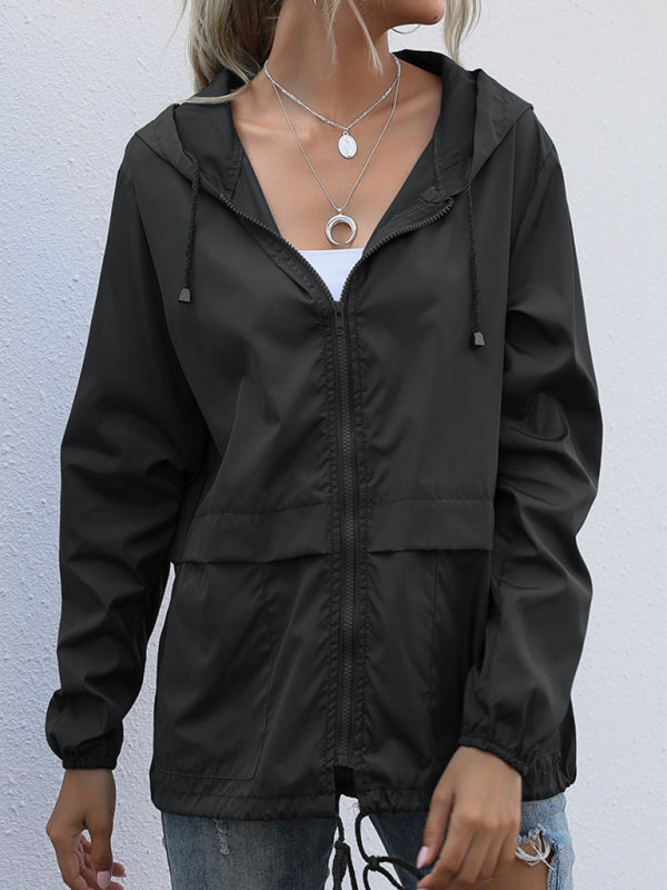 New women's zipper hoodie lightweight outdoor hiking raincoat jacket
