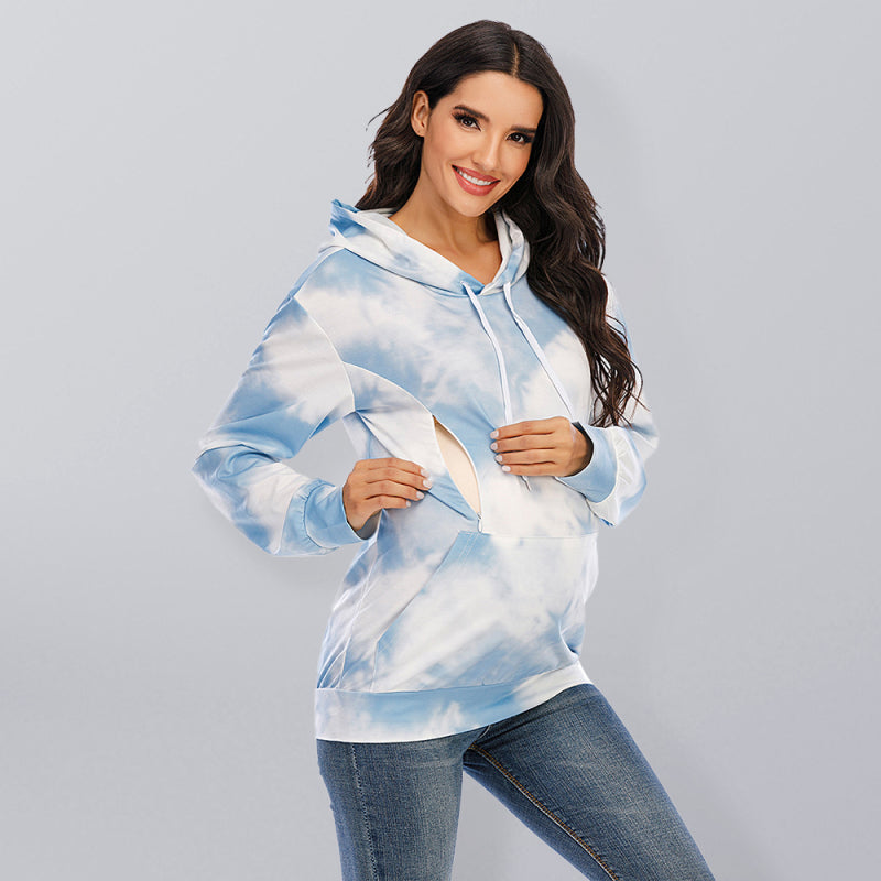 Women's Tie Dye Breastfeeding Loose Maternity Hoodies