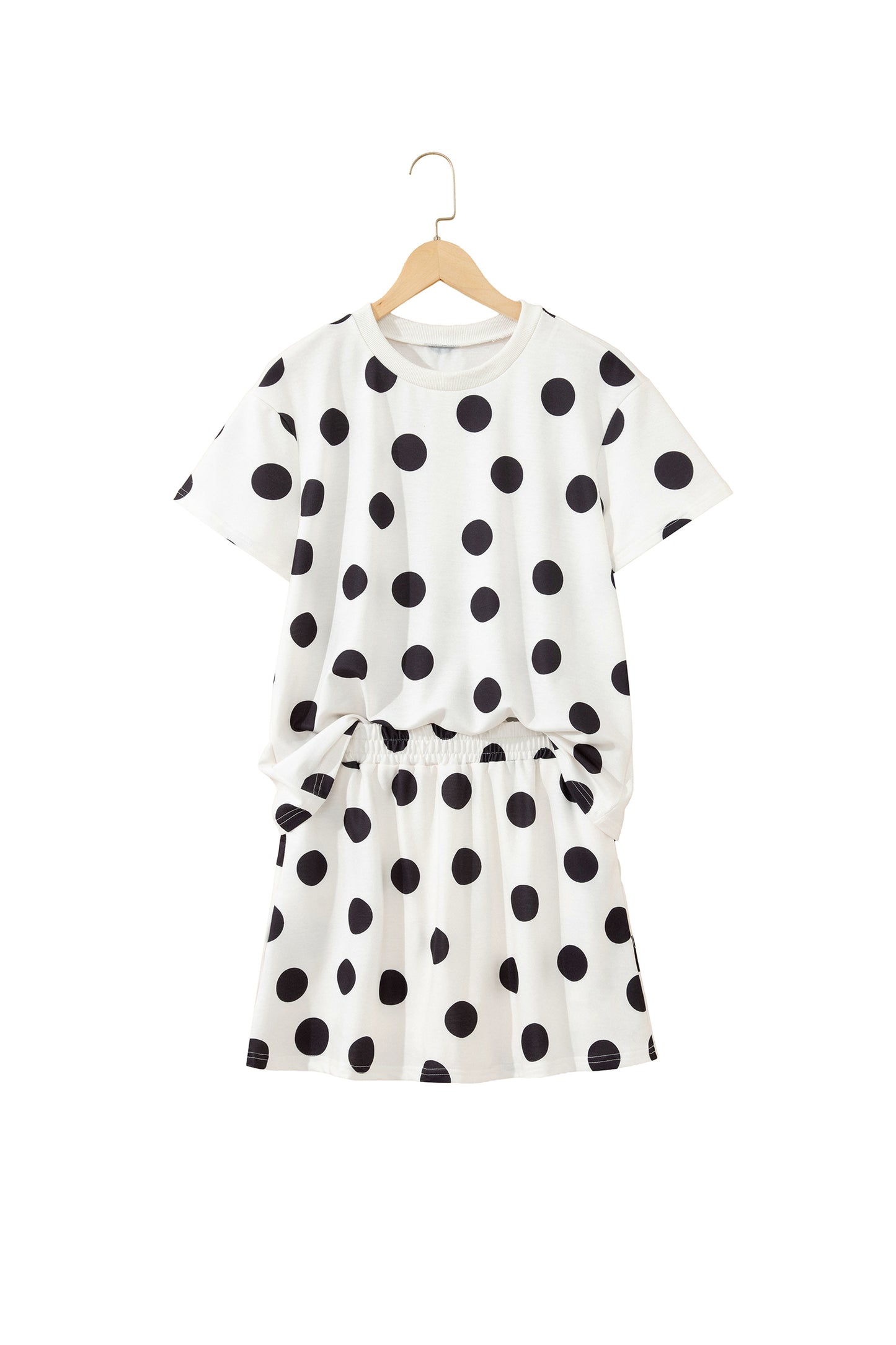 Sky Blue Polka Dot Short Sleeve Top Casual Skort 2pcs Outfit