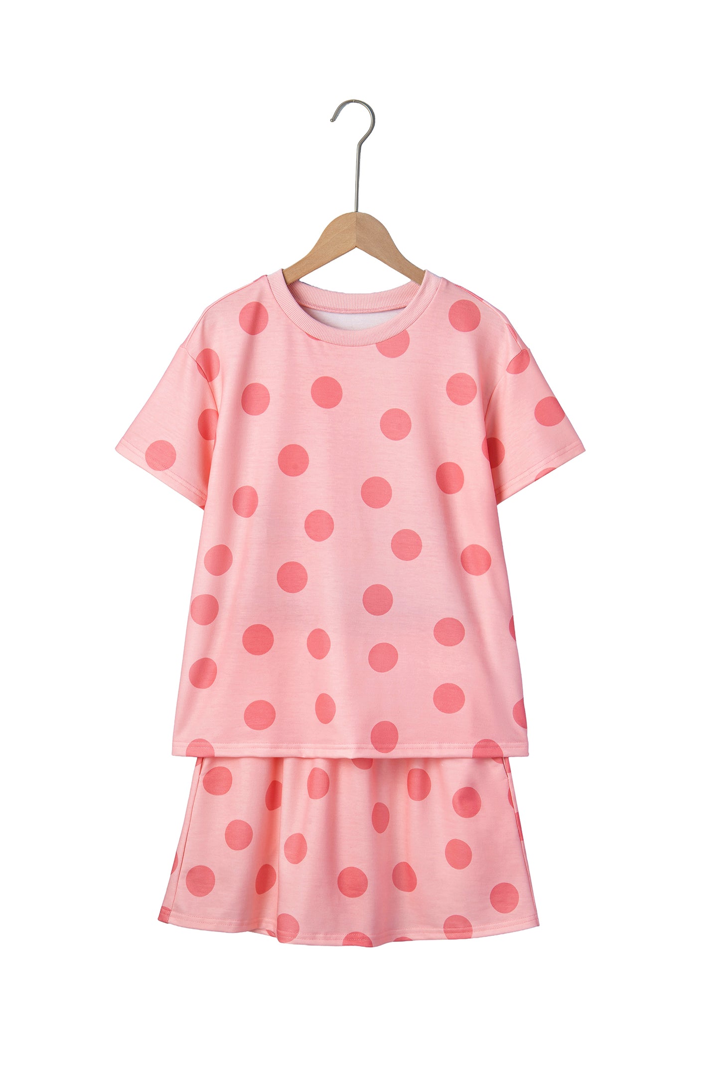 Sky Blue Polka Dot Short Sleeve Top Casual Skort 2pcs Outfit