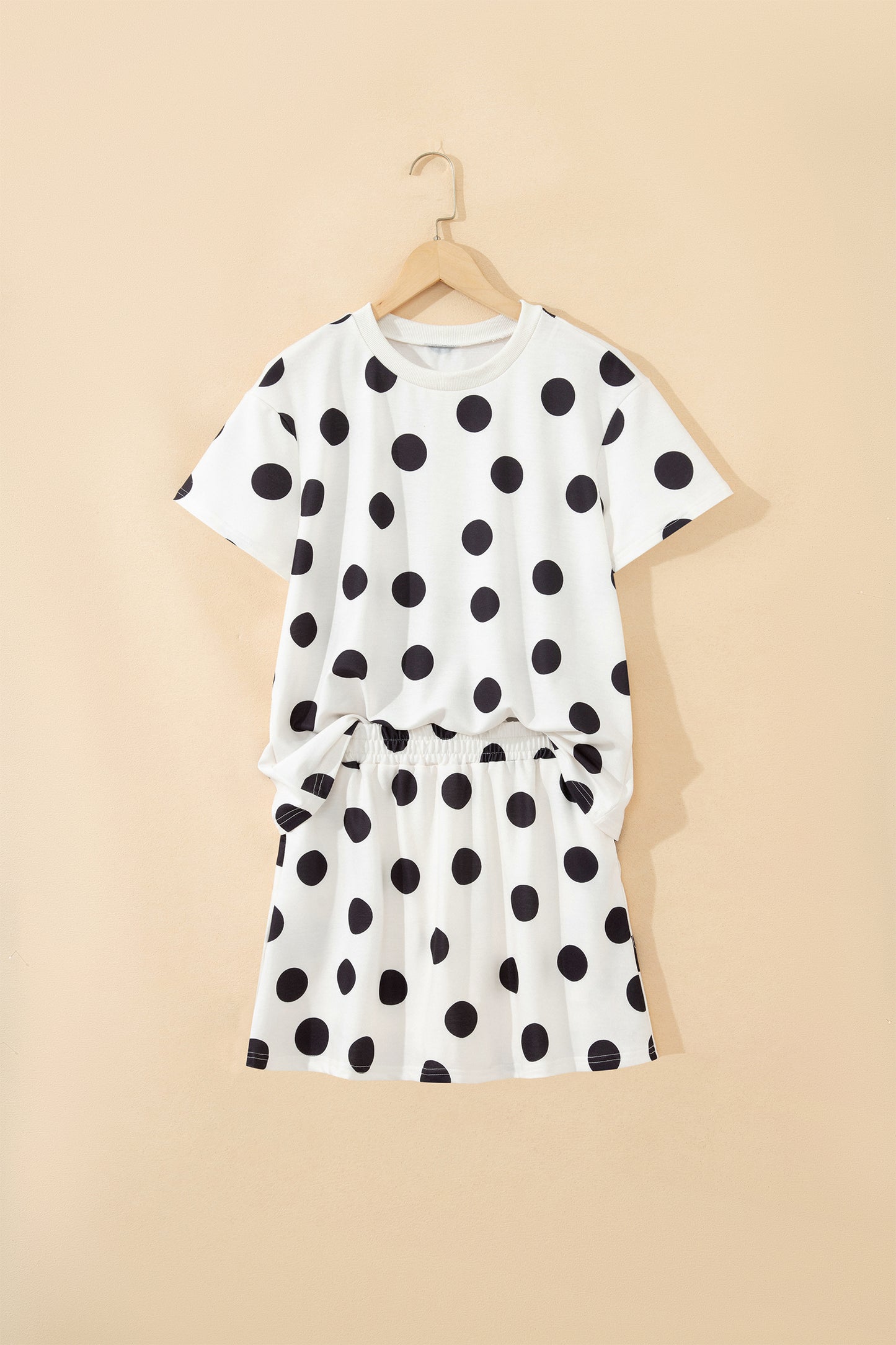 Sky Blue Polka Dot Short Sleeve Top Casual Skort 2pcs Outfit