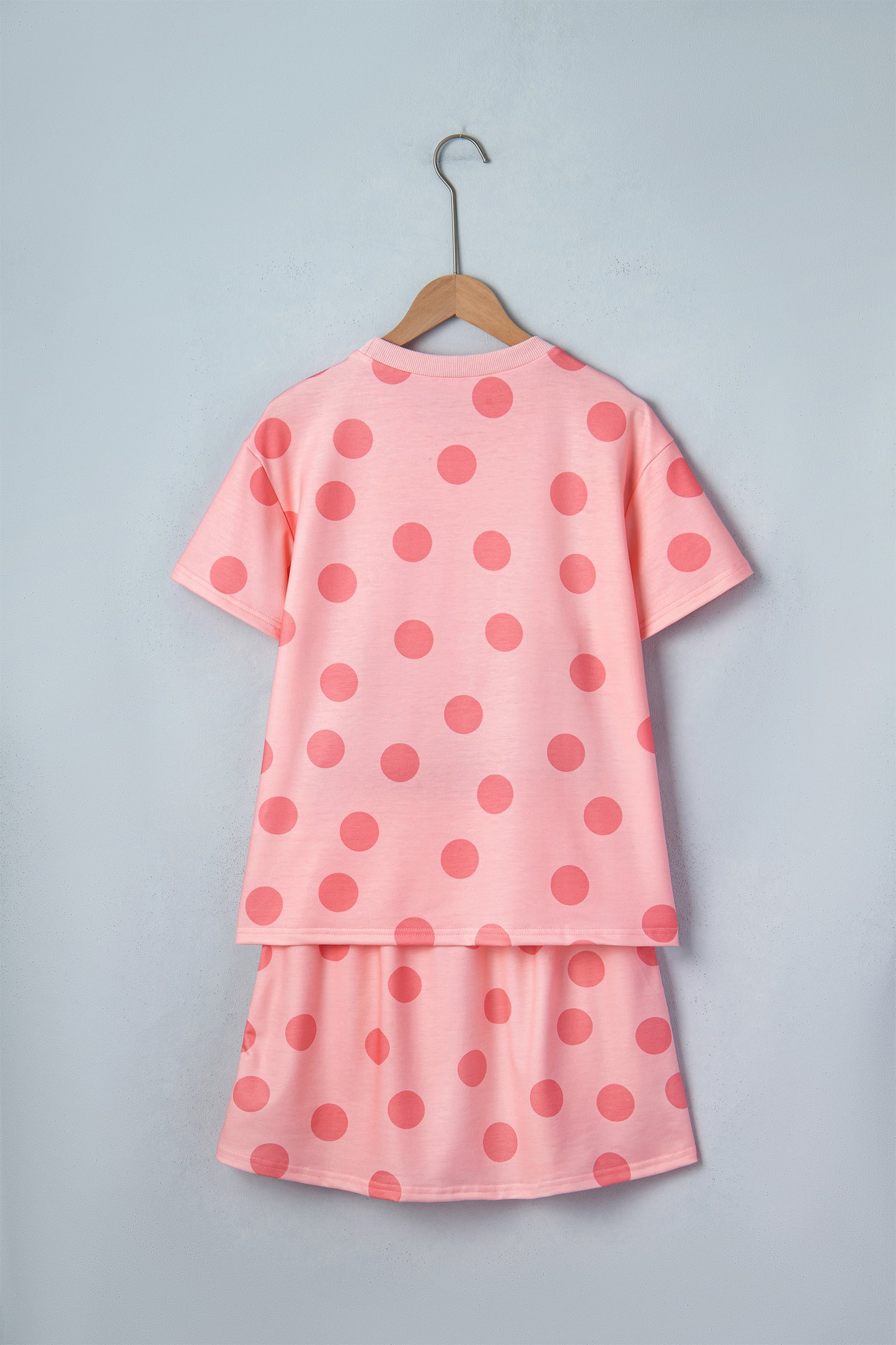 Sky Blue Polka Dot Short Sleeve Top Casual Skort 2pcs Outfit