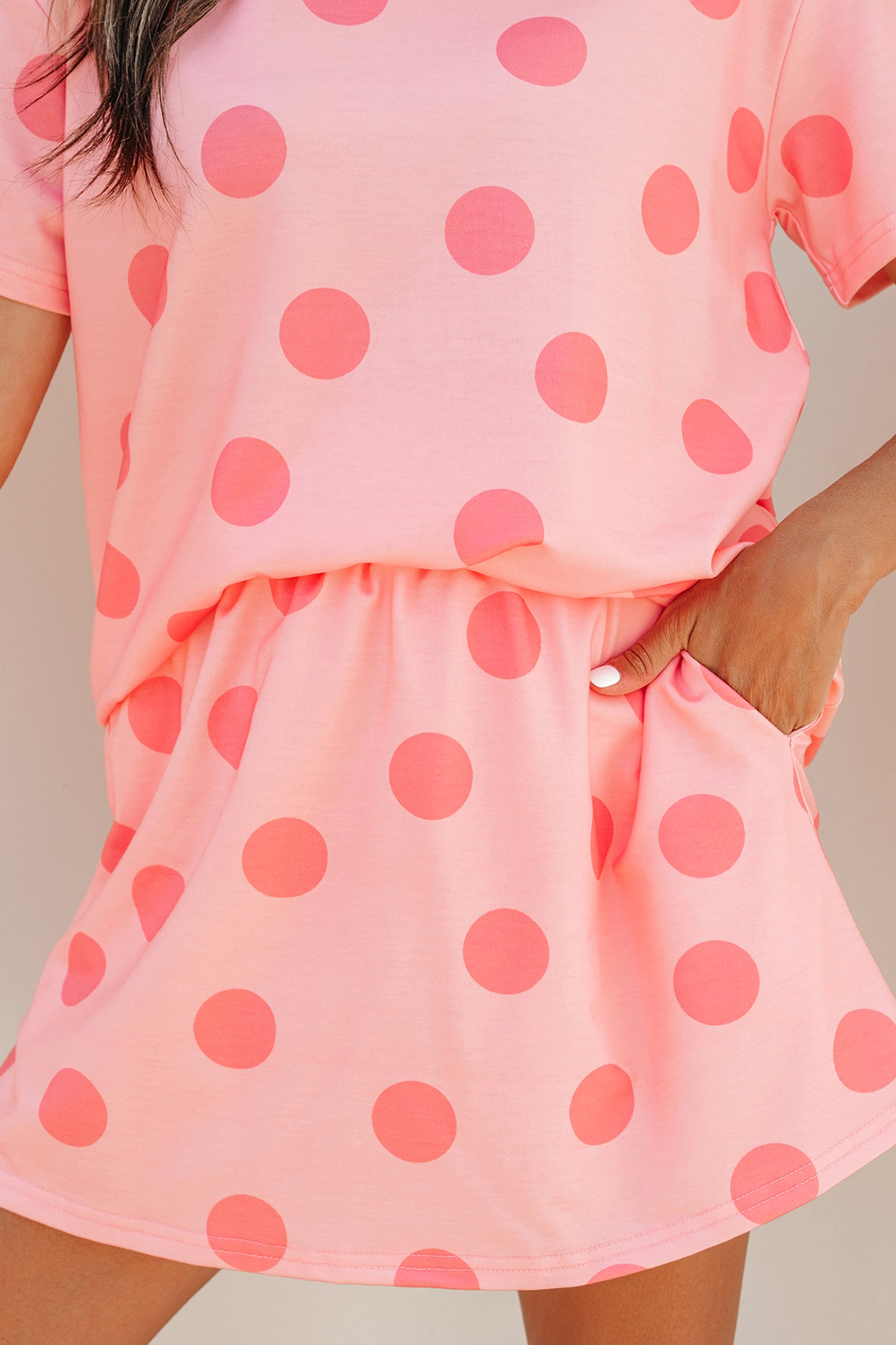 Sky Blue Polka Dot Short Sleeve Top Casual Skort 2pcs Outfit