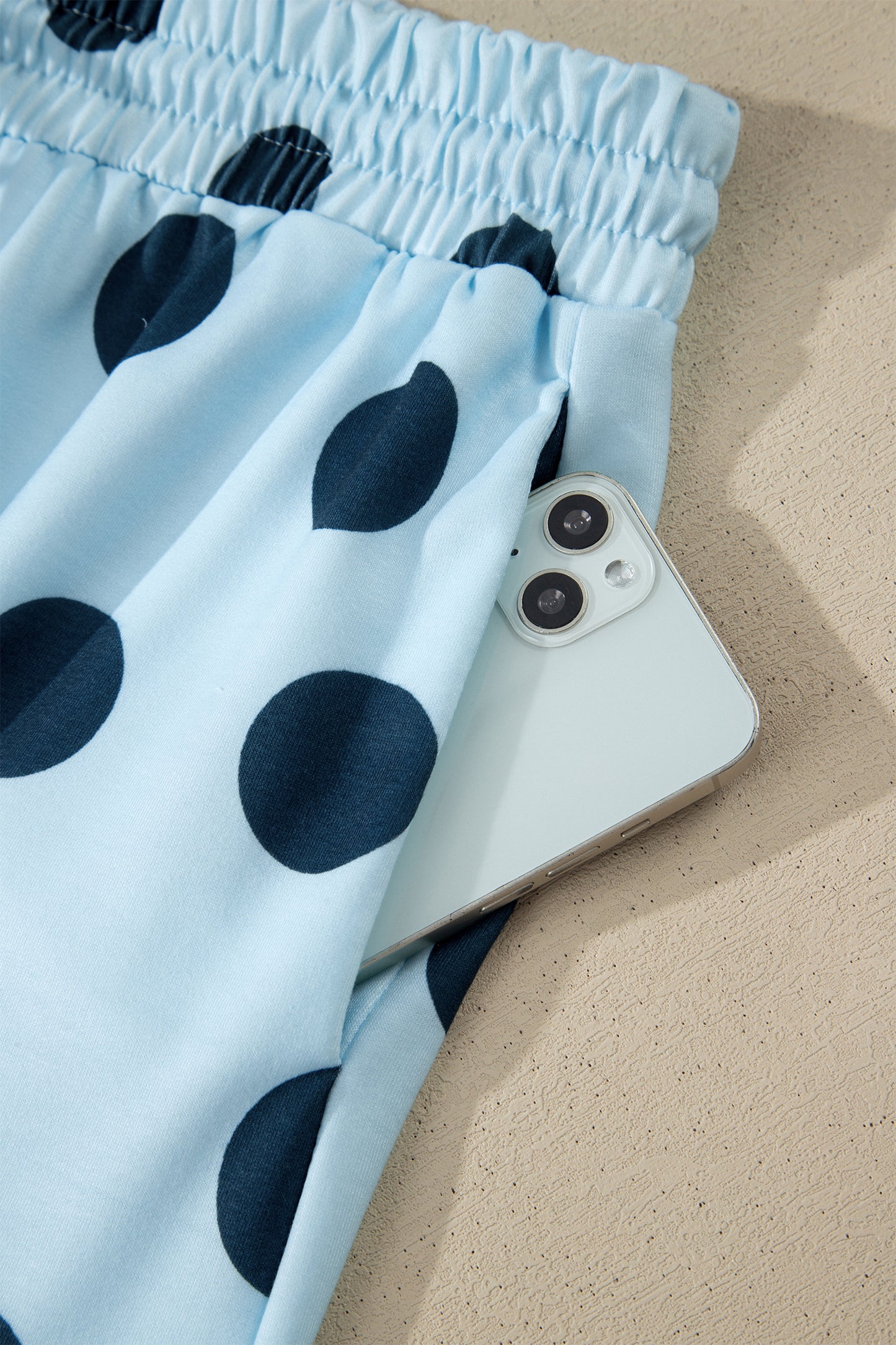 Black Polka Dot Print Loose Tee Drawstring Elastic Waist Short Set