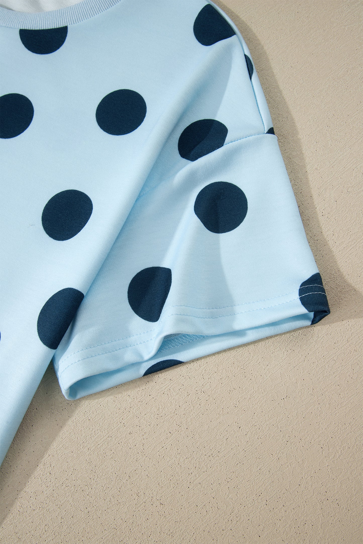 Black Polka Dot Print Loose Tee Drawstring Elastic Waist Short Set