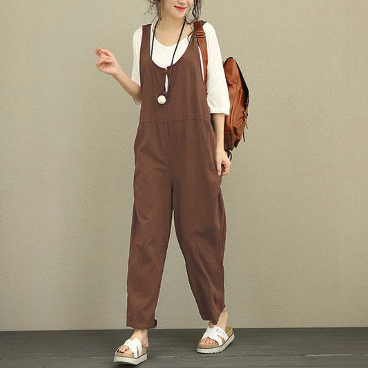 Women's solid color casual loose jumpsuit