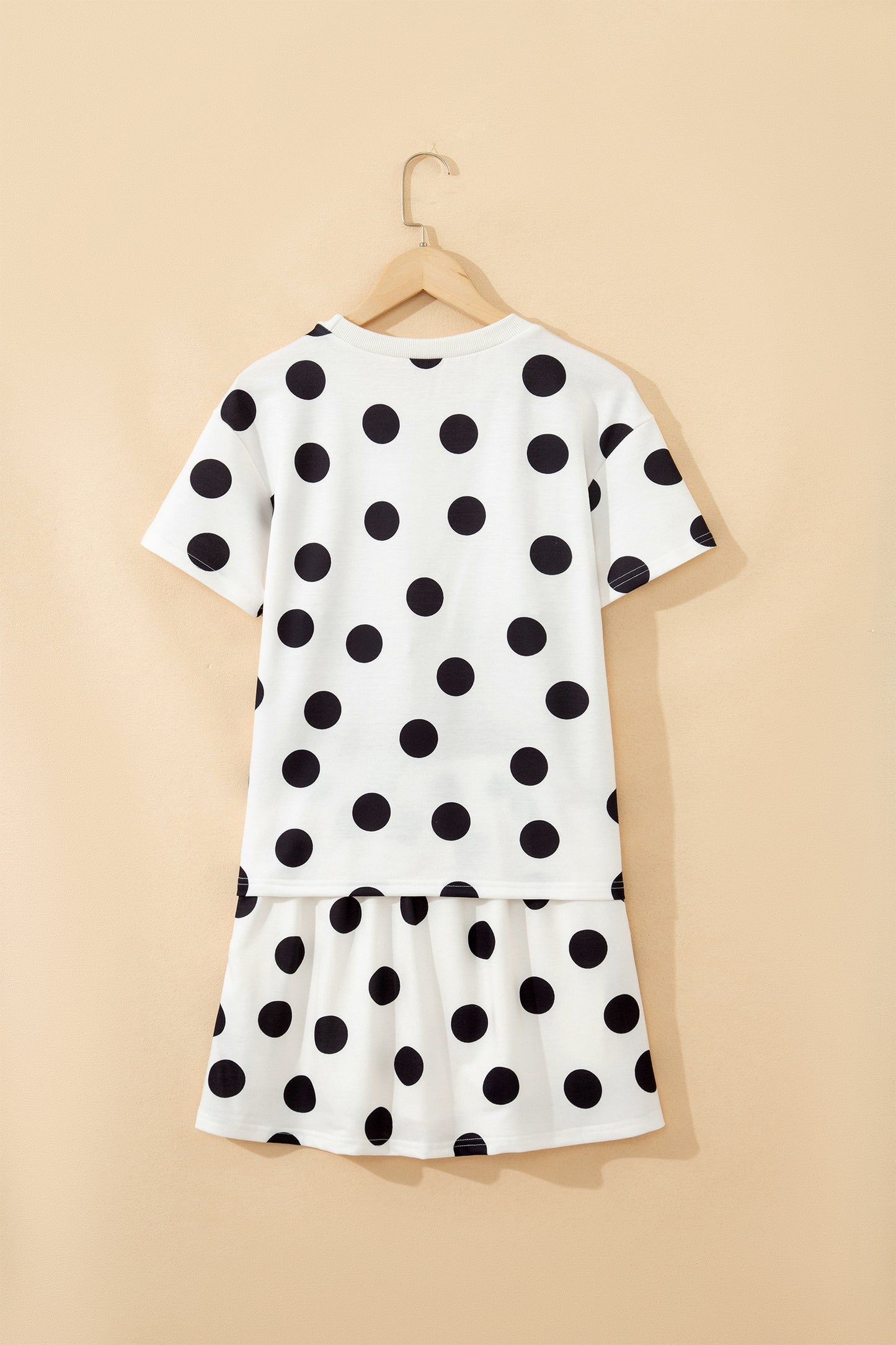 Sky Blue Polka Dot Short Sleeve Top Casual Skort 2pcs Outfit