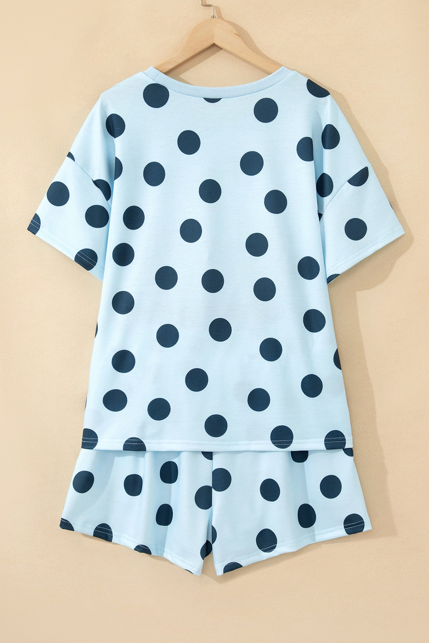 Black Polka Dot Print Loose Tee Drawstring Elastic Waist Short Set