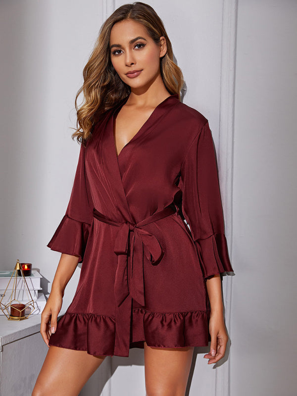 Women's Solid Polyester Woven Robe