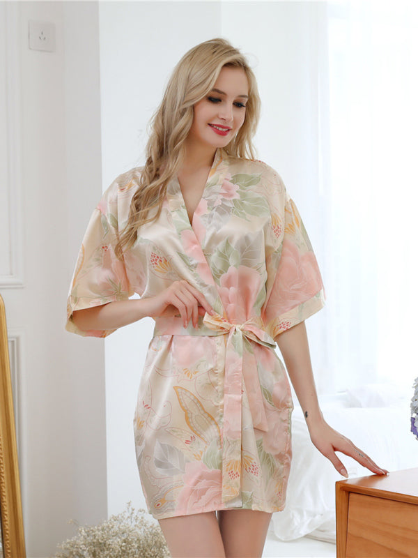 Women's Floral Three Quarter Sleeve Robe