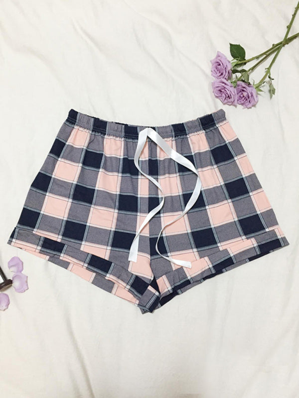 Plus Size Women's Knitted Casual Comfort Plaid Short Pajama Pants