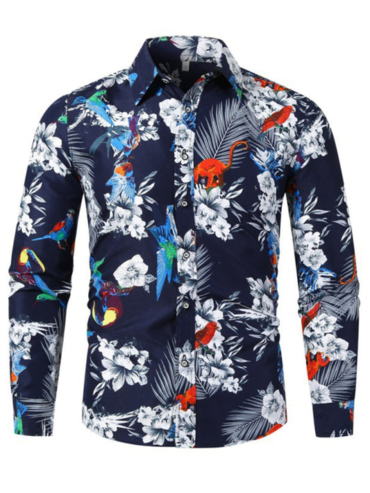 Floral Print Lapel Collar Button-Up Shirt