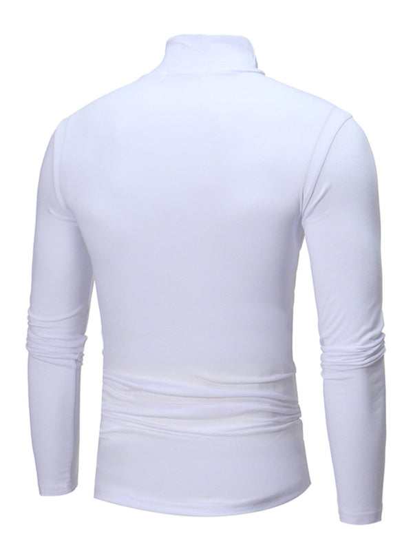 Men's Bottom Shirt Solid Color Casual High Collar Design Long Sleeve T-Shirt