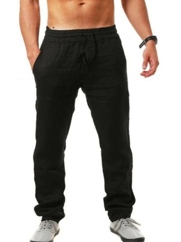 Men's solid elasticated waist loose-fitting casual pants