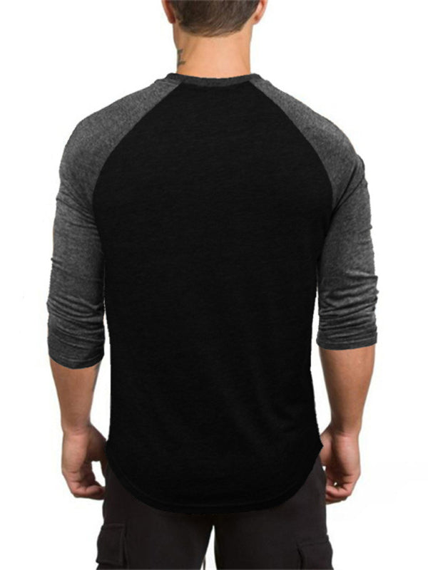 Men's Slim Three-quarter Sleeves Raglan T-Shirt Round Neck Contrasting Color Sports