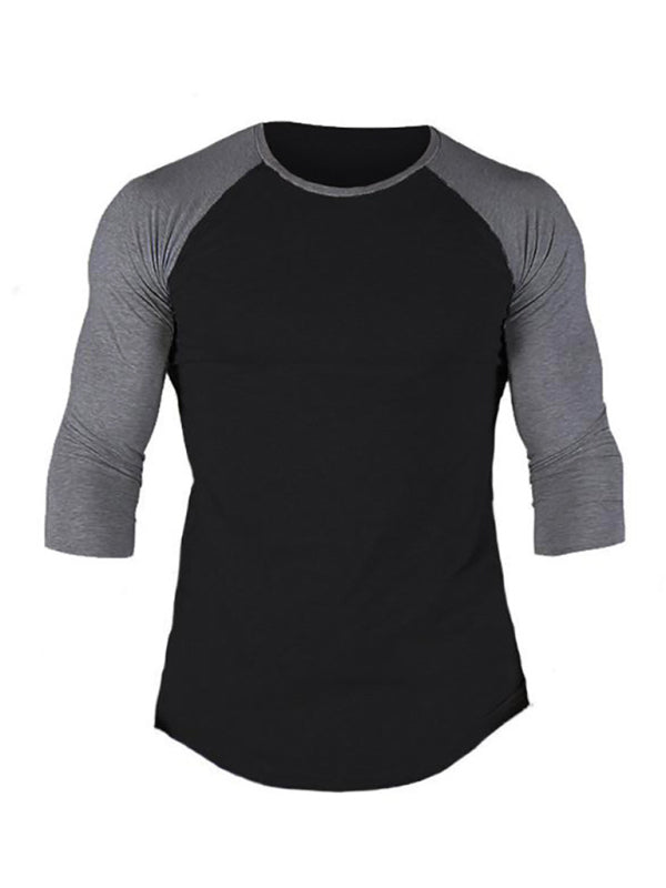 Men's Slim Three-quarter Sleeves Raglan T-Shirt Round Neck Contrasting Color Sports