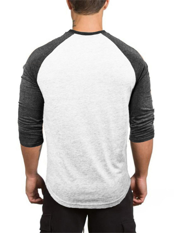 Men's Slim Three-quarter Sleeves Raglan T-Shirt Round Neck Contrasting Color Sports