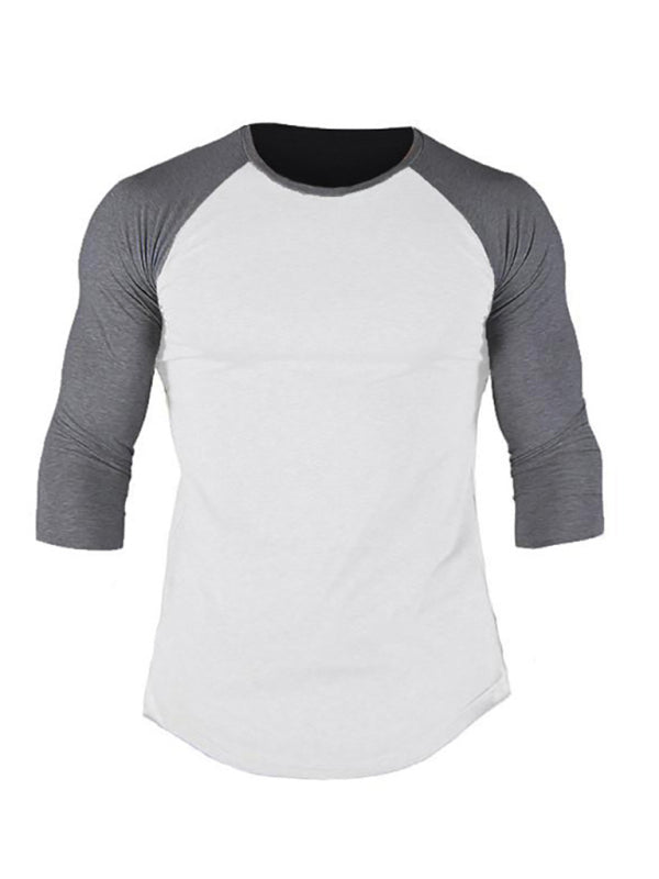 Men's Slim Three-quarter Sleeves Raglan T-Shirt Round Neck Contrasting Color Sports