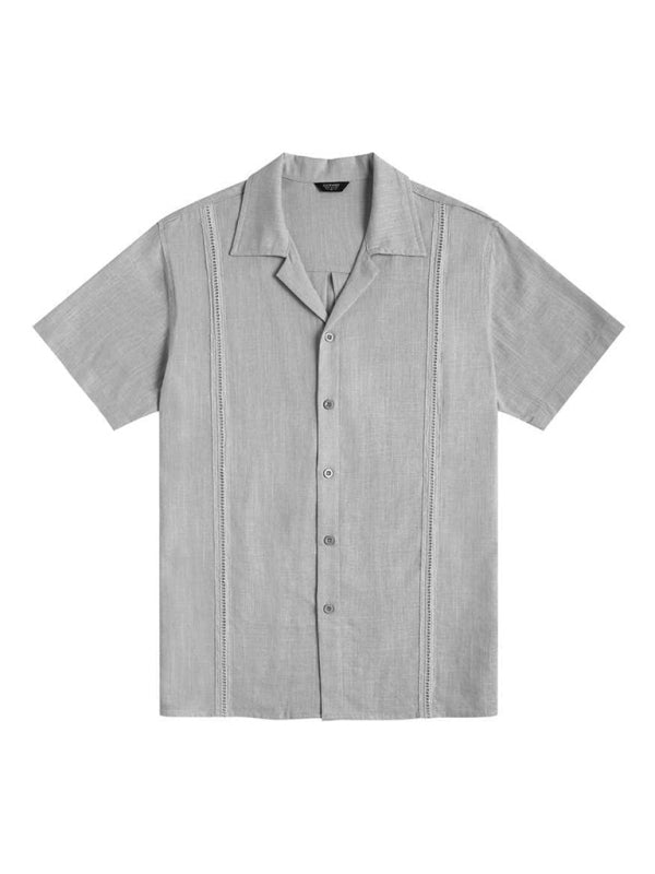 Men's Loose Casual Linen Shirt Cuban Guayabera Short Sleeve Beach Shirt