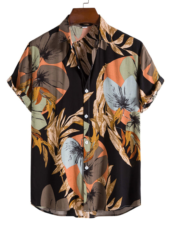 Men's Fashion Trend Casual Cotton Printed Short Sleeve Shirt