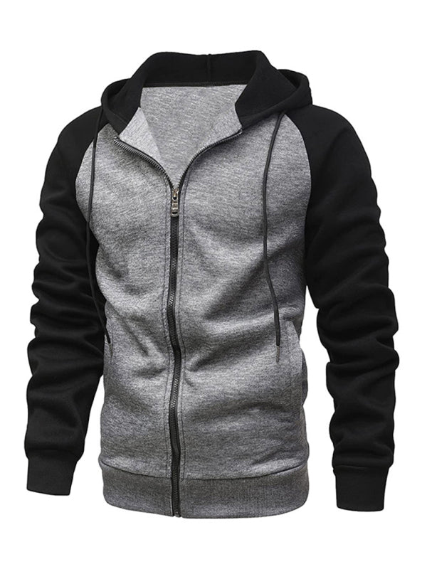 Jacket Contrasting color zipper cardigan plus fleece hoodie men's clothing