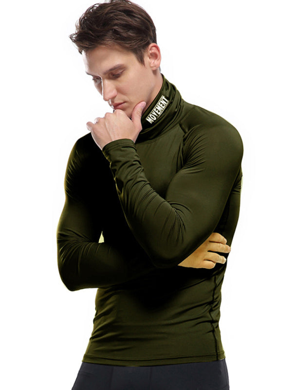 Men's new high-neck high-elastic tight sports long-sleeved T-shirt