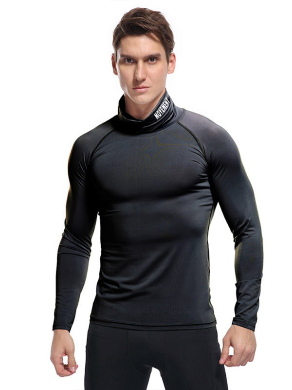 Men's new high-neck high-elastic tight sports long-sleeved T-shirt