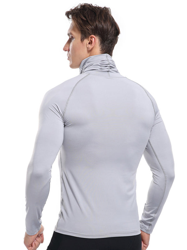 Men's new high-neck high-elastic tight sports long-sleeved T-shirt