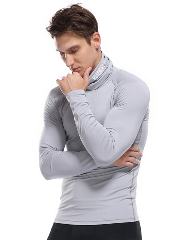 Men's new high-neck high-elastic tight sports long-sleeved T-shirt