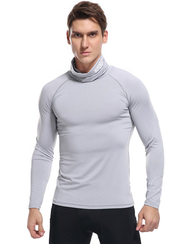 Men's new high-neck high-elastic tight sports long-sleeved T-shirt