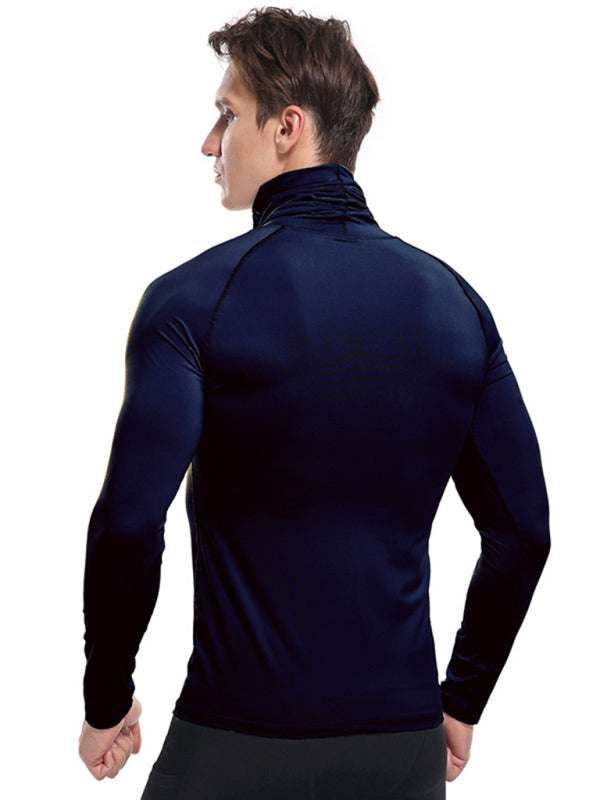 Men's new high-neck high-elastic tight sports long-sleeved T-shirt