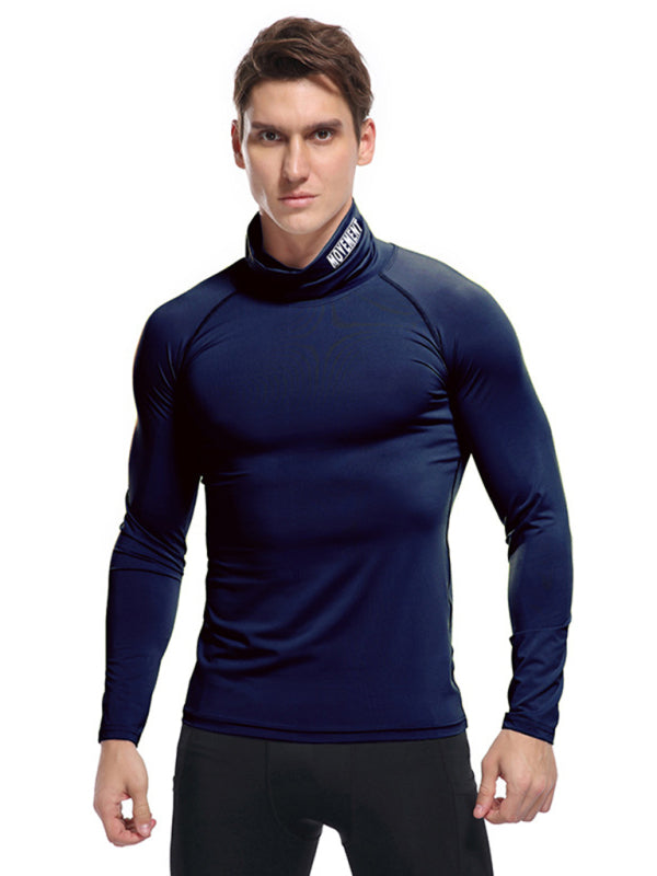 Men's new high-neck high-elastic tight sports long-sleeved T-shirt