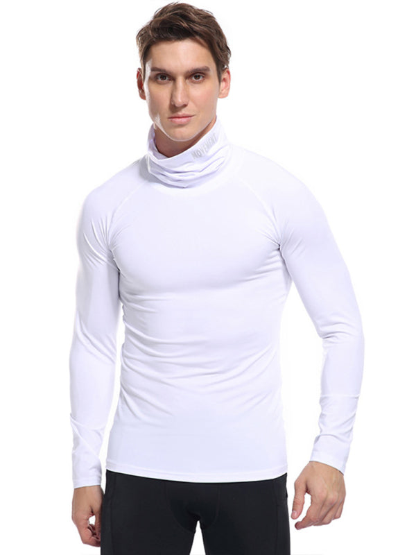 Men's new high-neck high-elastic tight sports long-sleeved T-shirt