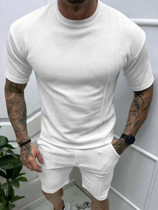 Men's new casual solid color shorts short sleeve suit