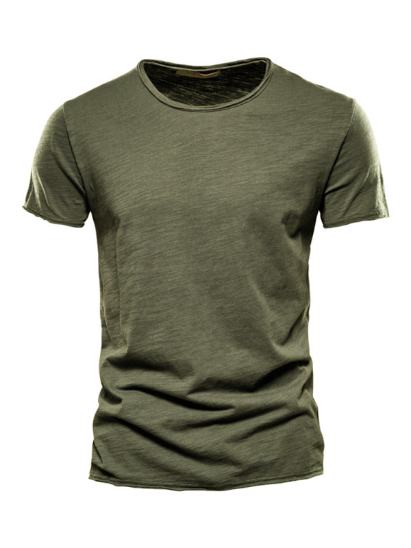 Men's New Solid Color Slub Cotton Round Neck Short Sleeve T-Shirt