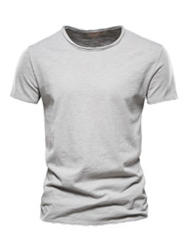 Men's New Solid Color Slub Cotton Round Neck Short Sleeve T-Shirt