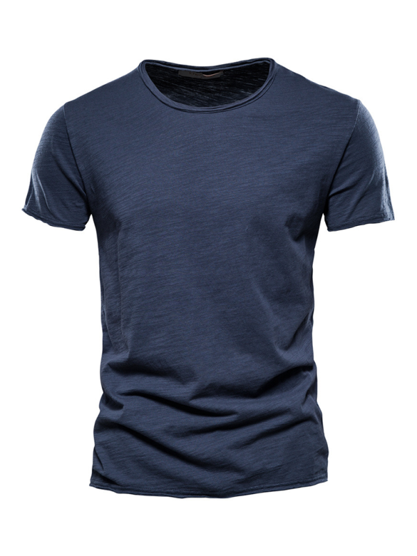 Men's New Solid Color Slub Cotton Round Neck Short Sleeve T-Shirt