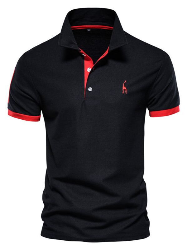 Men's short-sleeved lapel polo shirt with deer embroidery