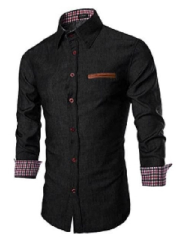 Men's Casual Shirt Pocket Patchwork Leather Long Sleeve Shirt