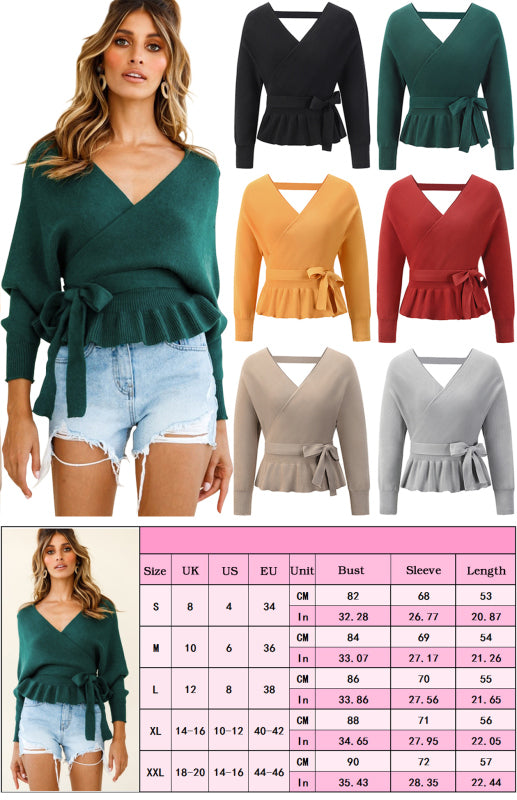 Women's Fashion Casual Mock Wrap Knit Sweater