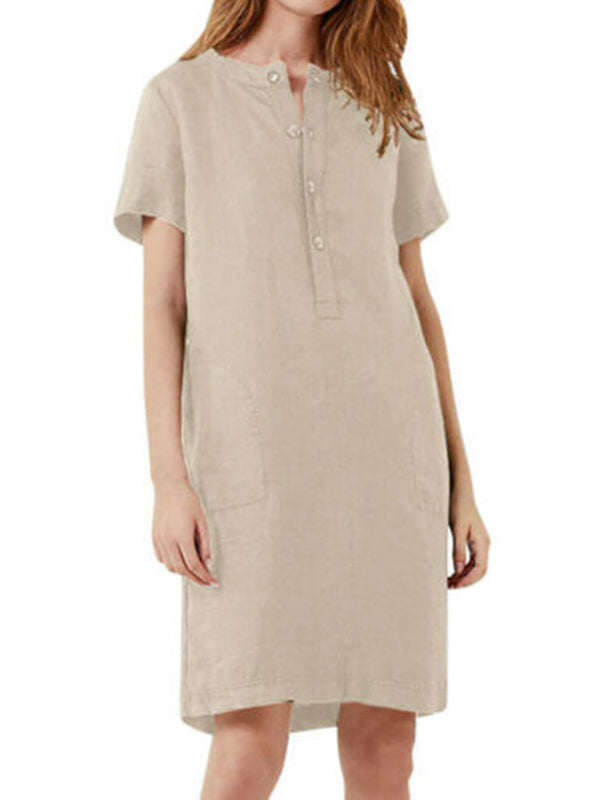 Fashion Loose V-Neck Medium Length Dress