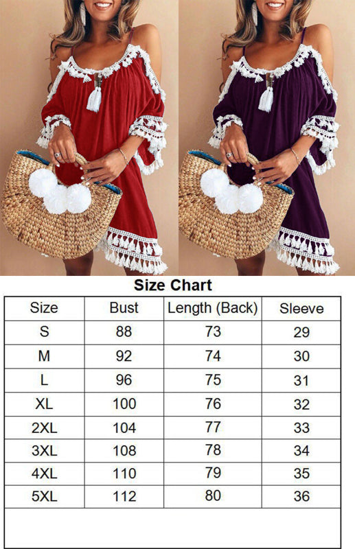 Women's Halter Off Shoulder Fringed Dress