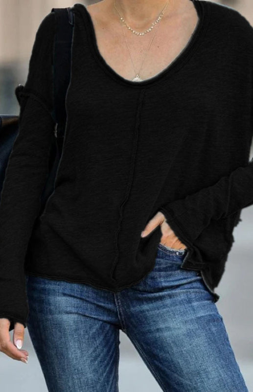 Women'S Casual V-Neck Long-Sleeved Top