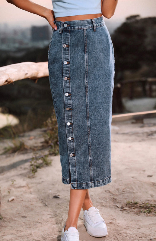 Irregular Split Denim High Waist Skirt