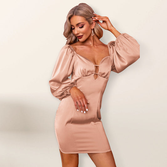 Women's Sexy Deep V Neck Long Sleeve Dress