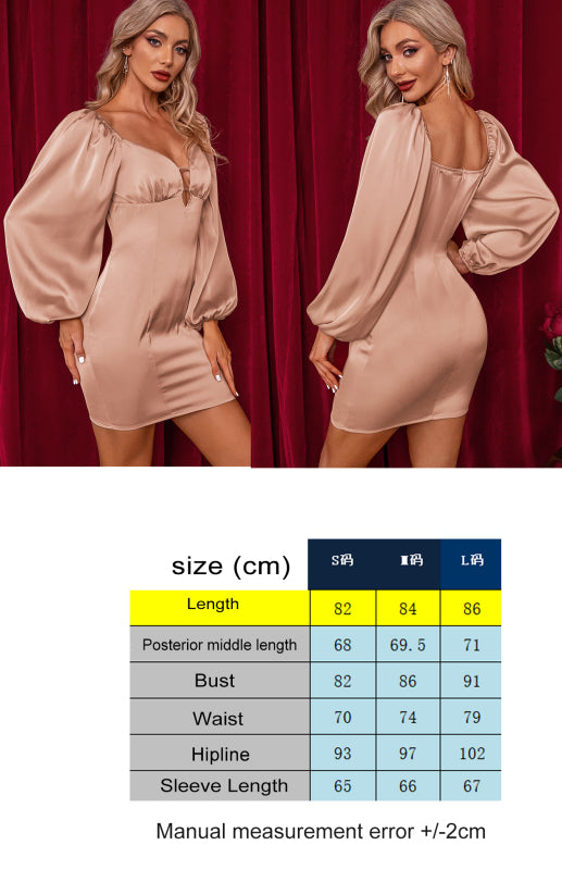 Women's Sexy Deep V Neck Long Sleeve Dress