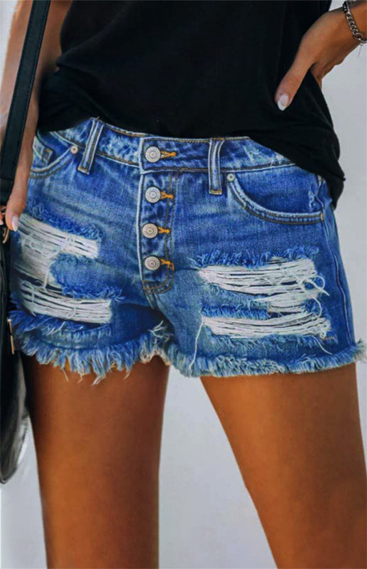 Women's American Flag Pocket Distressed Raw Hem Denim Shorts