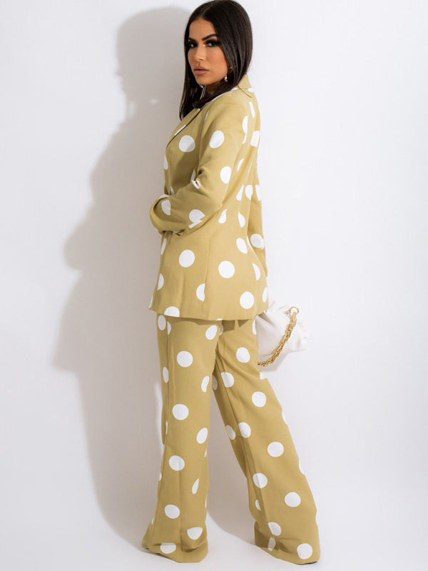 Polka Dot Blazer and Pants Suit Set