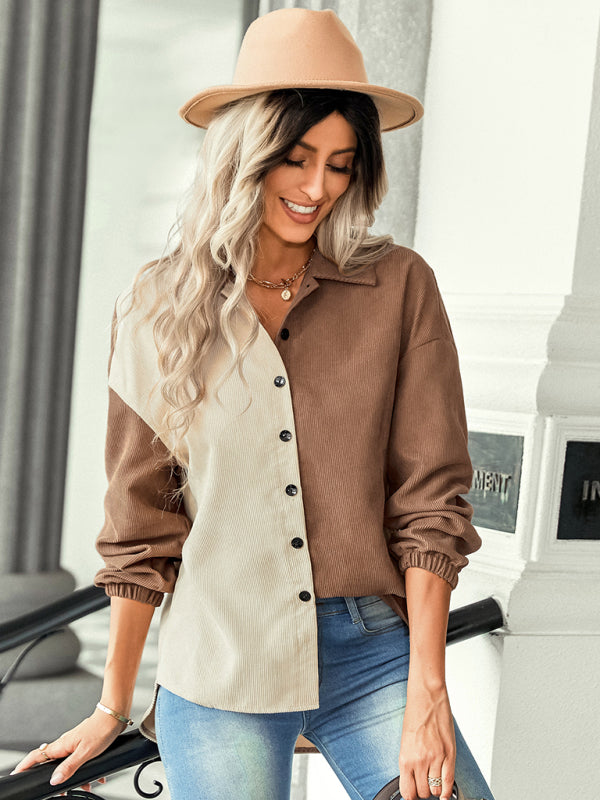 Women's color matching loose shirt coat