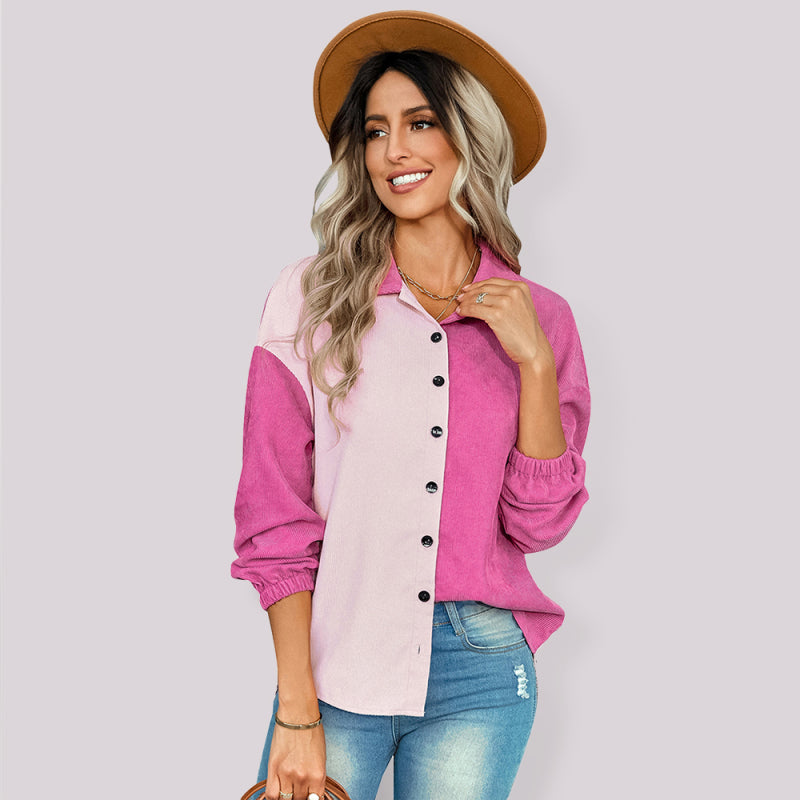 Women's color matching loose shirt coat